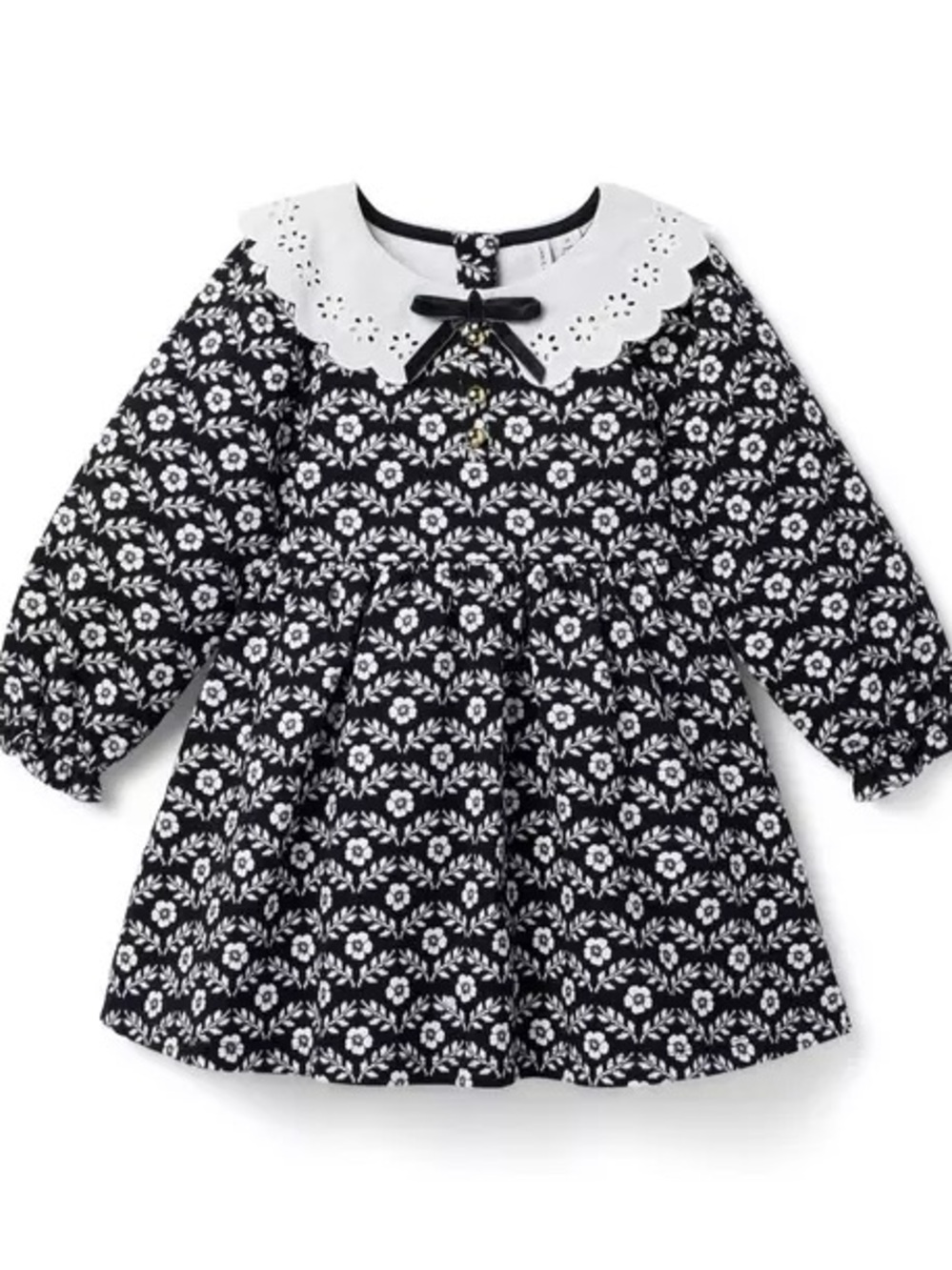 Janie & Jack Floral Eyelet Collared Ponte Print Long Sleeve Dress Holiday Bow 4